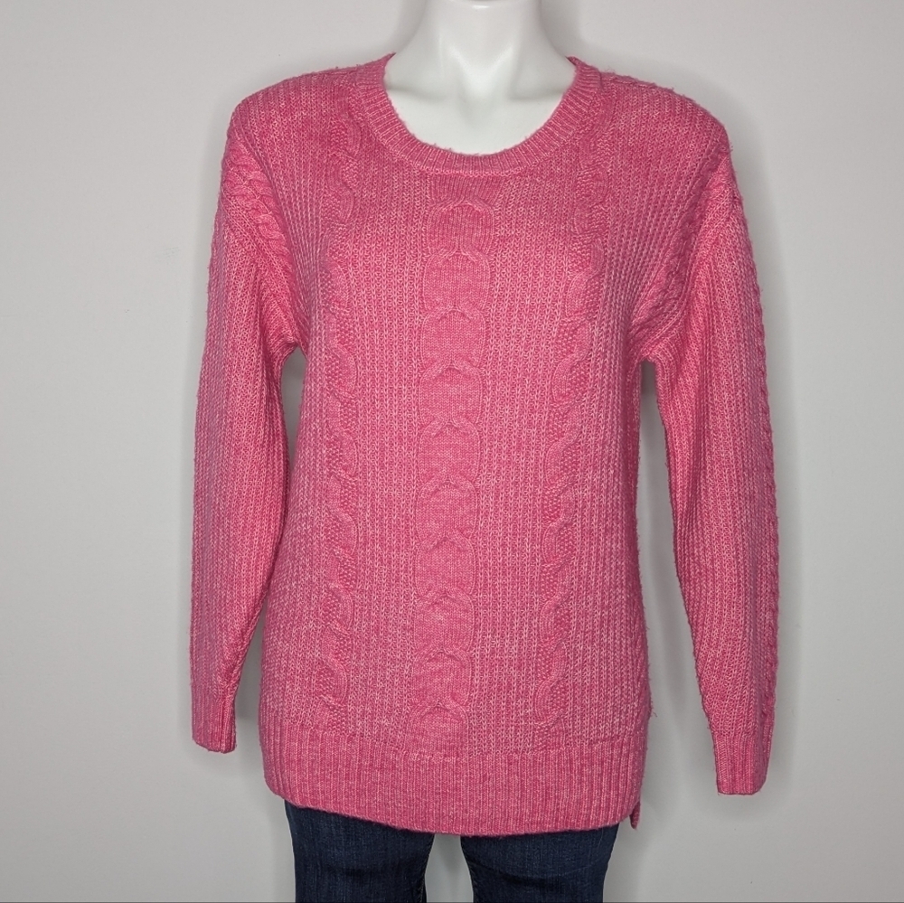 Cabi Pink Cable Knit Long Sleeve Cotton Blend Sweater XS - Picture 1 of 7